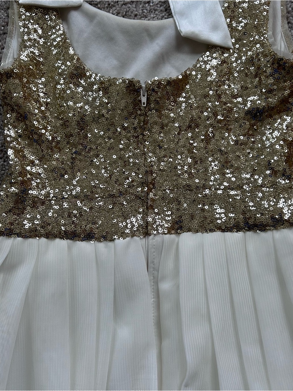 B. Darlin Girls Gold Sequin & Ivory Tulle Party Dress Bow Back Size 7/8 Juniors - Picture 6 of 12